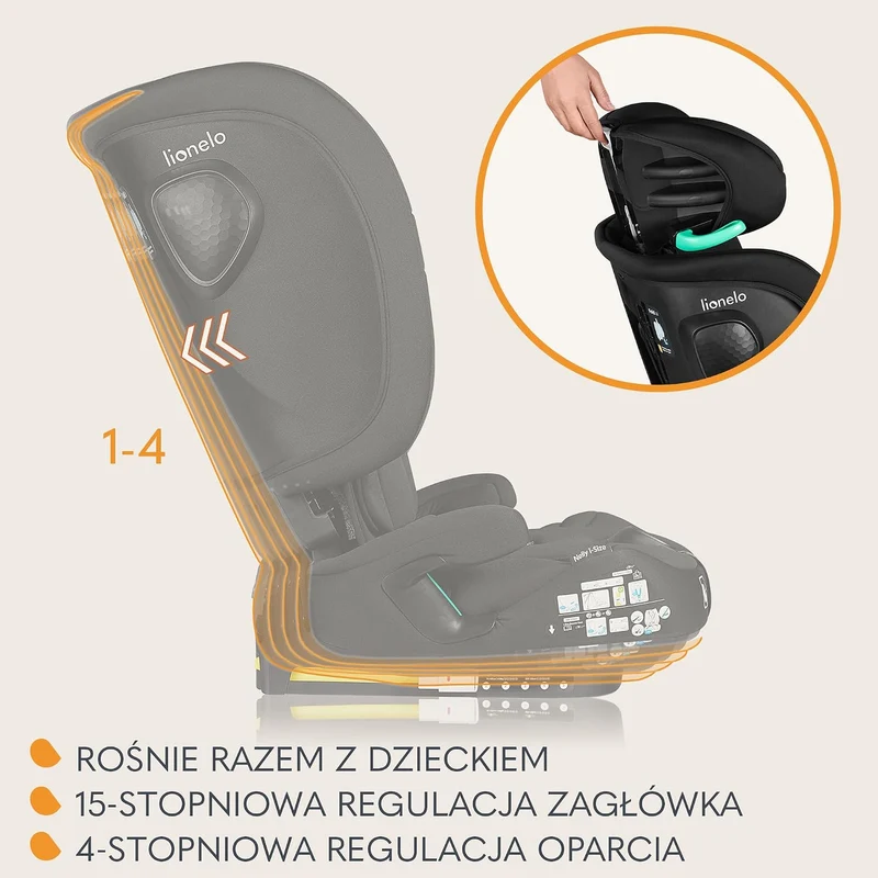 LIONELO NELLY i-Size fotelik samochodowy 76-150cm z ISOFIX