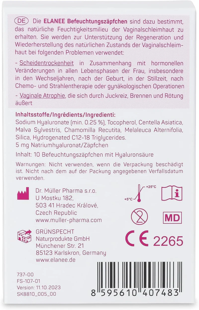 ELANEE nawilżające globulki dopochwowe bez hormonów x10