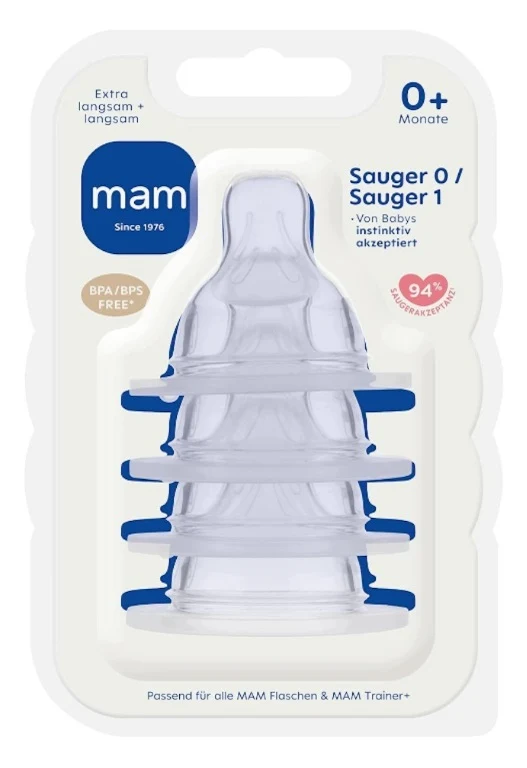 MAM smoczek do butelek 0+ (r.1) wolny przepływ x4